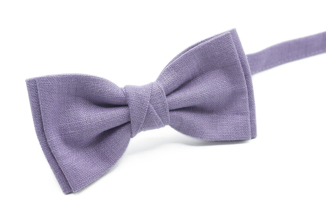 Lavender color linen groomsmen bow ties and neckties for weddings available with matching pocket square