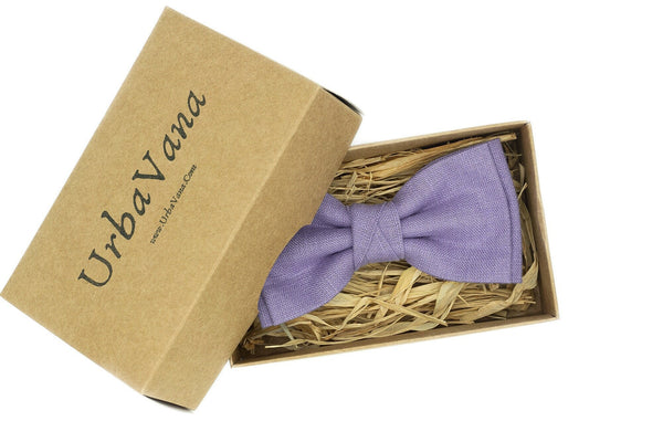 Lavender color linen groomsmen bow ties and neckties for weddings available with matching pocket square