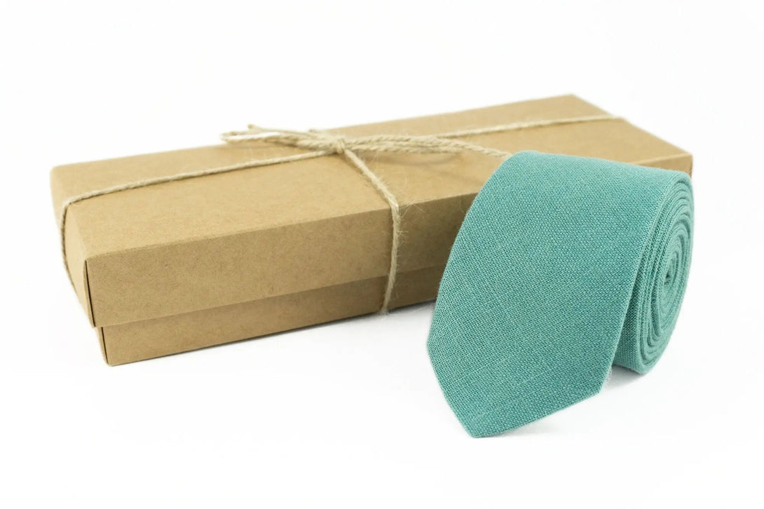 Sea Green color linen ties for men available with matching pocket square / Necktie for man