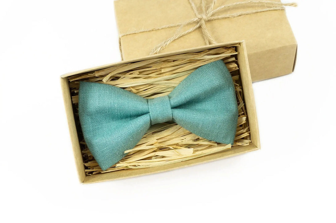 Sea Green color linen ties for men available with matching pocket square / Necktie for man