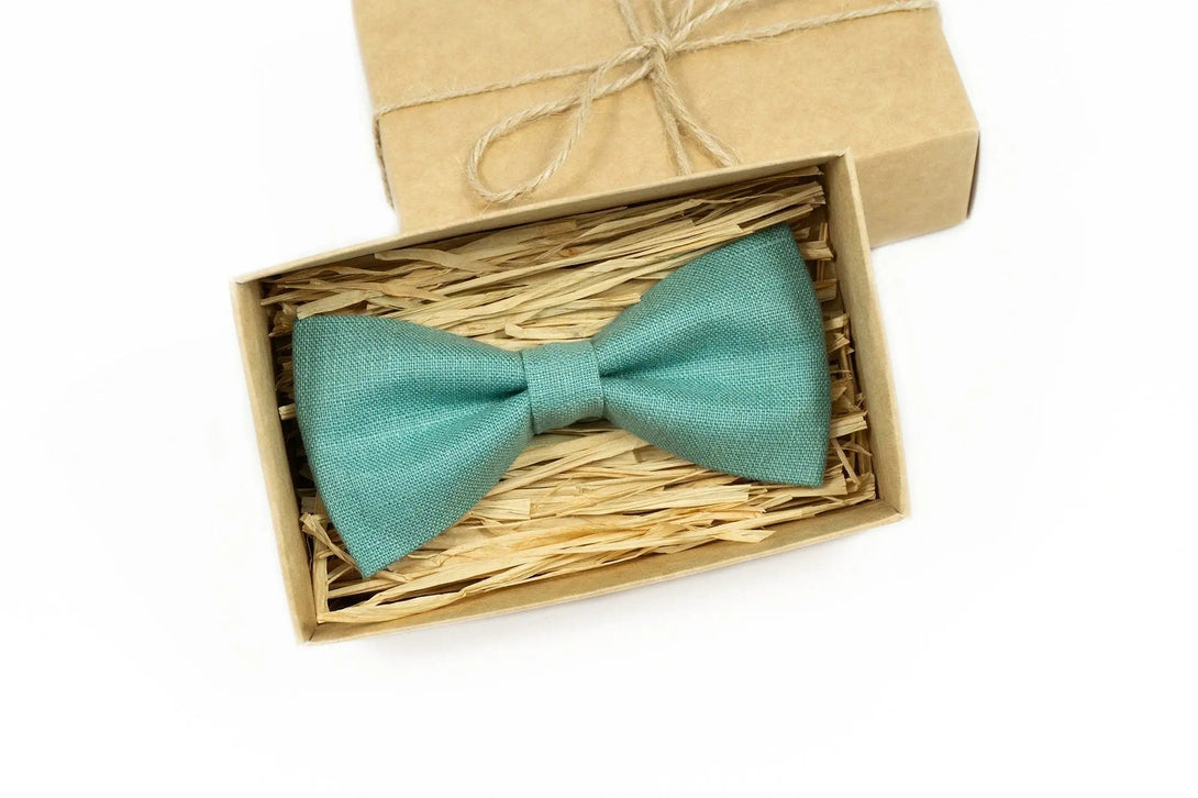 Sea Green color linen best men ties for weddings / Bow ties for men and baby toddler boys