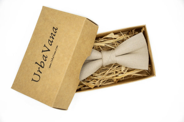 Beige color handmade linen bow ties for men and toddler baby boys