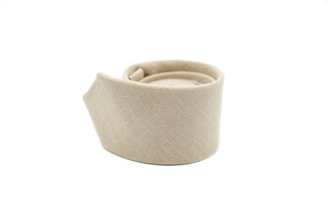 Beige color linen necktie for wedding