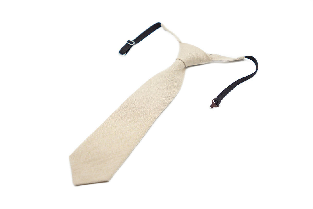 Beige color Pre - Tied best man and groom wedding necktie available with matching pocket square / Pre - Tied Boy's beige necktie