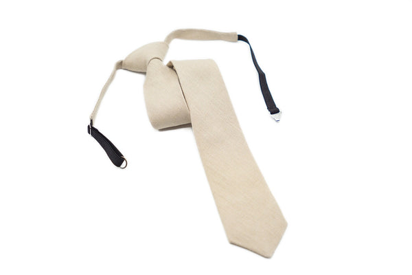 Beige color Pre - Tied best man and groom wedding necktie available with matching pocket square / Pre - Tied Boy's beige necktie