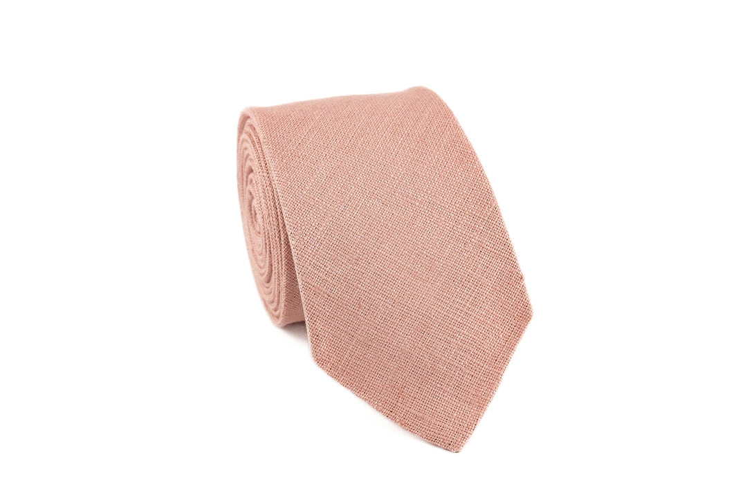 Pink groomsmen linen necktie for weddings