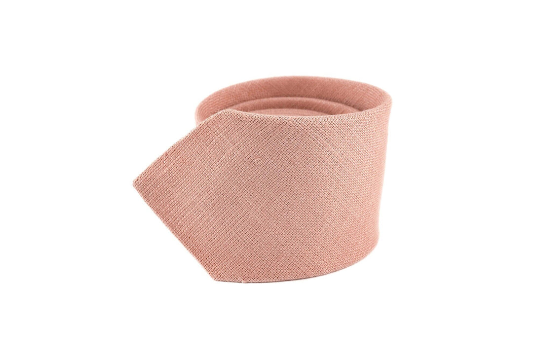 Pink groomsmen linen necktie for weddings