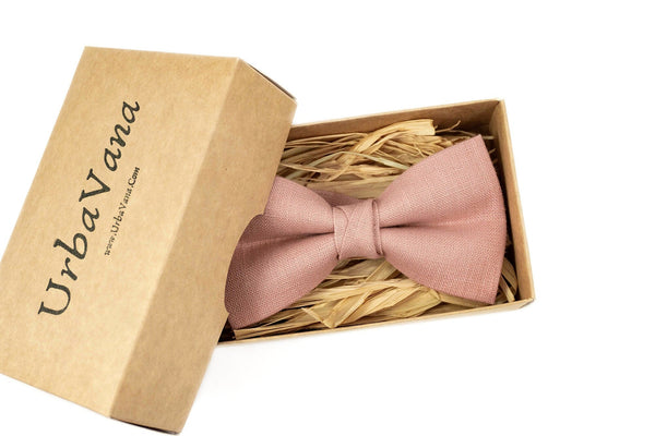 Pink color linen mens pre tied bow ties for weddings - wedding bow ties