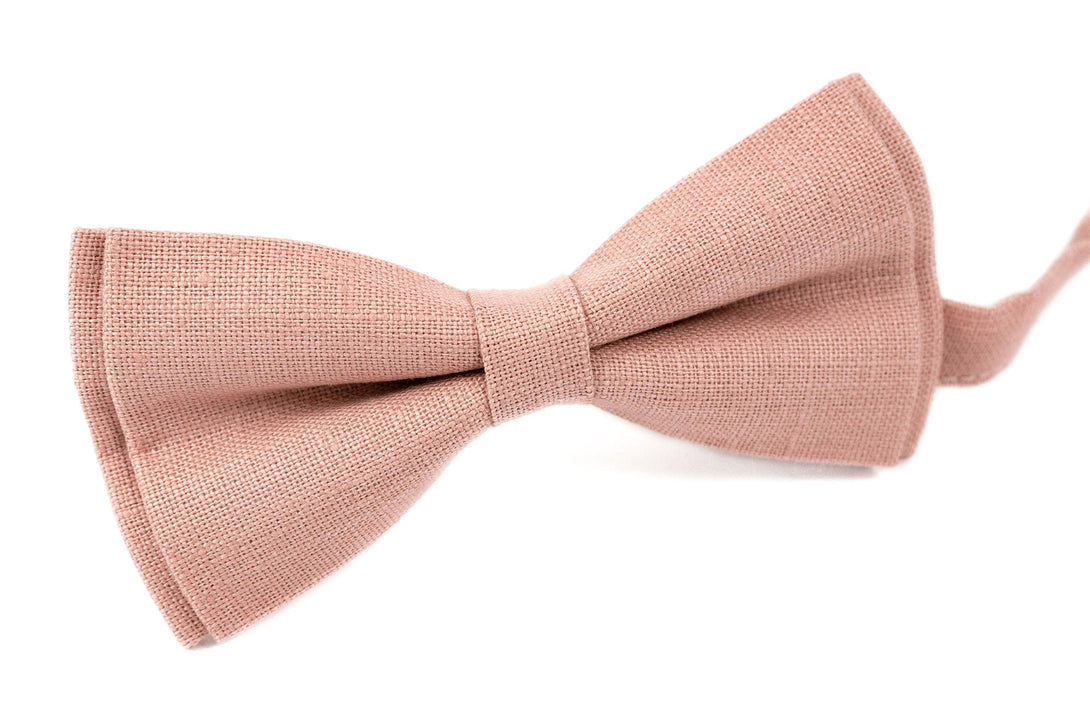 Pink color classic wedding bow ties for groomsmen - linen skinny necktie