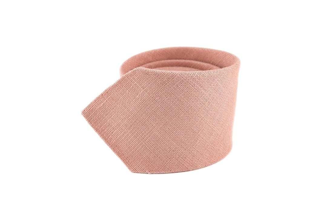 Pink color classic wedding bow ties for groomsmen - linen skinny necktie