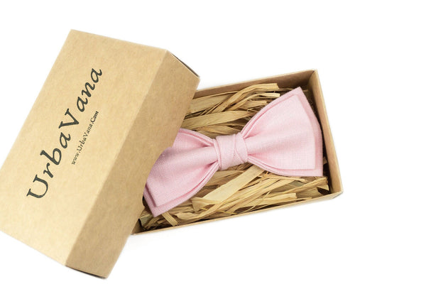 Pink color pre-tied linen bow ties for men and boys