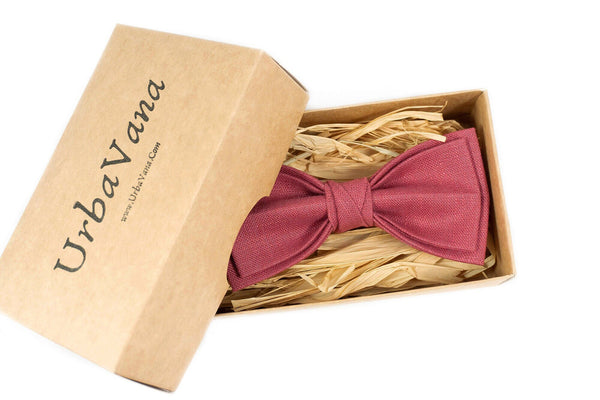 Dark Rose pre-tied bow tie in a gift box, perfect for groomsmen proposals or as an elegant touch for boys' formal outfits.