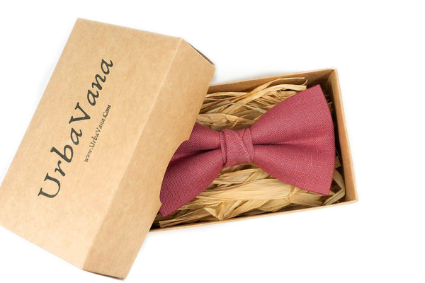 Dark Rose color pre-tied linen ties for men and boys - Chianti rose groomsmen and groom bow ties for weddings