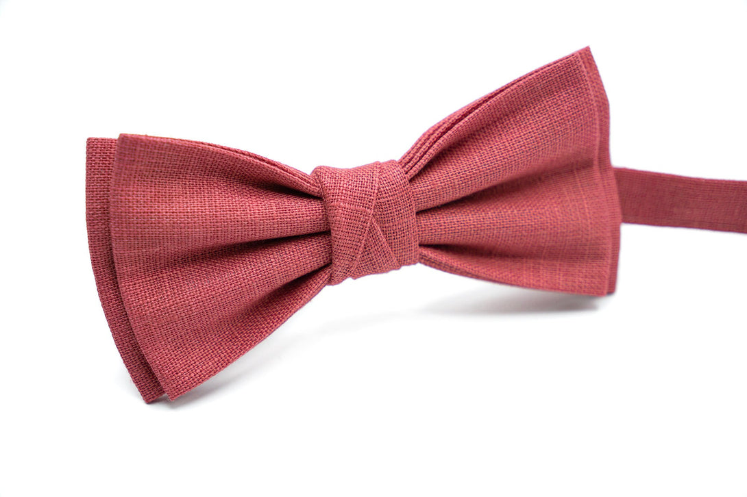 Dark Rose color butterfly bow ties for me and toddler boys available with matching pocket square / Chianti wedding necktie for groomsmen