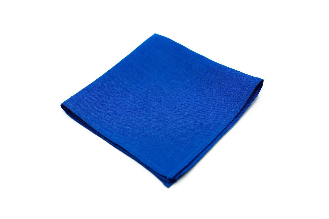 Royal Blue color linen ties for men available with matching pocket square/ Pre-tied groomsmen tie for pre wedding gift