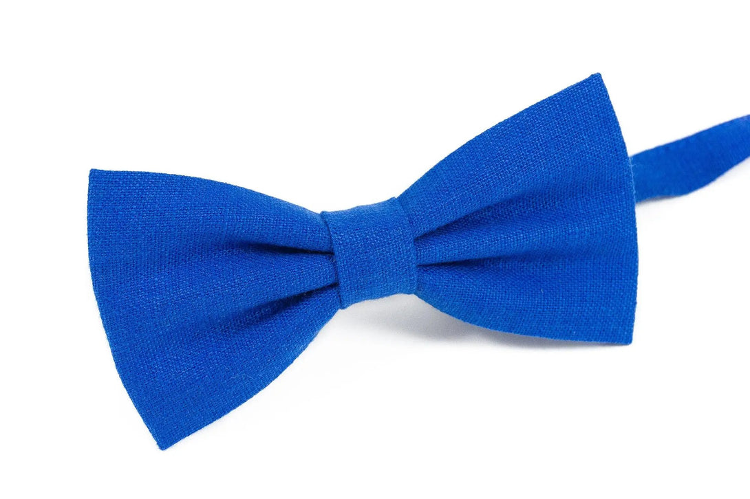 Royal Blue color butterfly wedding bow tie for groomsmen proposal gift / Linen men's skinny necktie