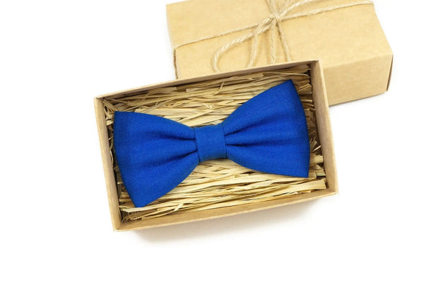 Royal Blue color butterfly wedding bow tie for groomsmen proposal gift / Linen men's skinny necktie