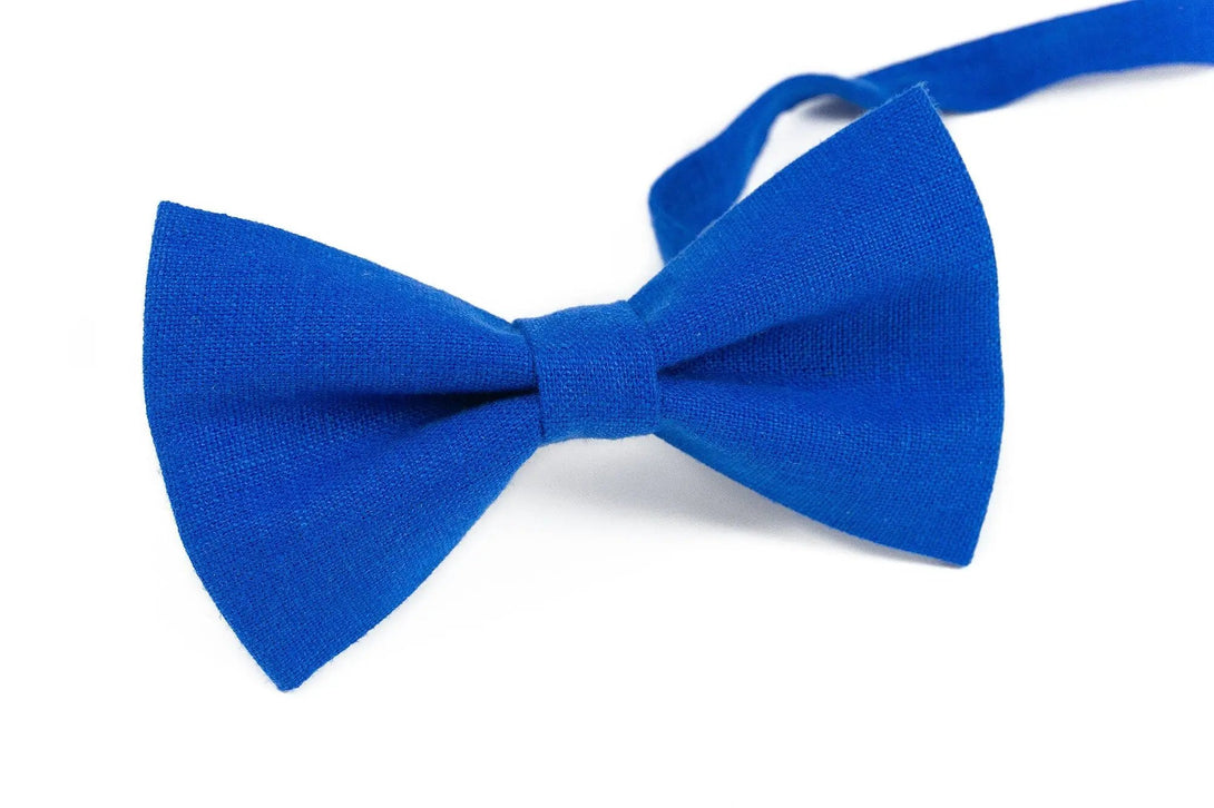 Royal Blue color linen bow ties for men and baby boys / Anniversary gift for husband and birthday gift for father