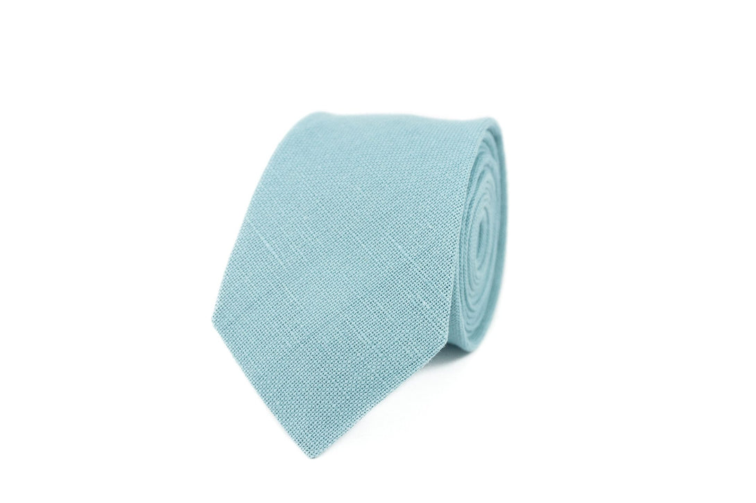 Sea Blue color linen groomsmen ties for weddings available with matching pocket square / Sea blue bow ties for men and toddler boys