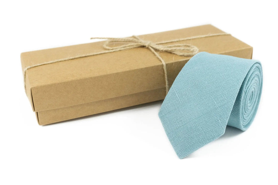 Sea Blue color linen groomsmen ties for weddings available with matching pocket square / Sea blue bow ties for men and toddler boys