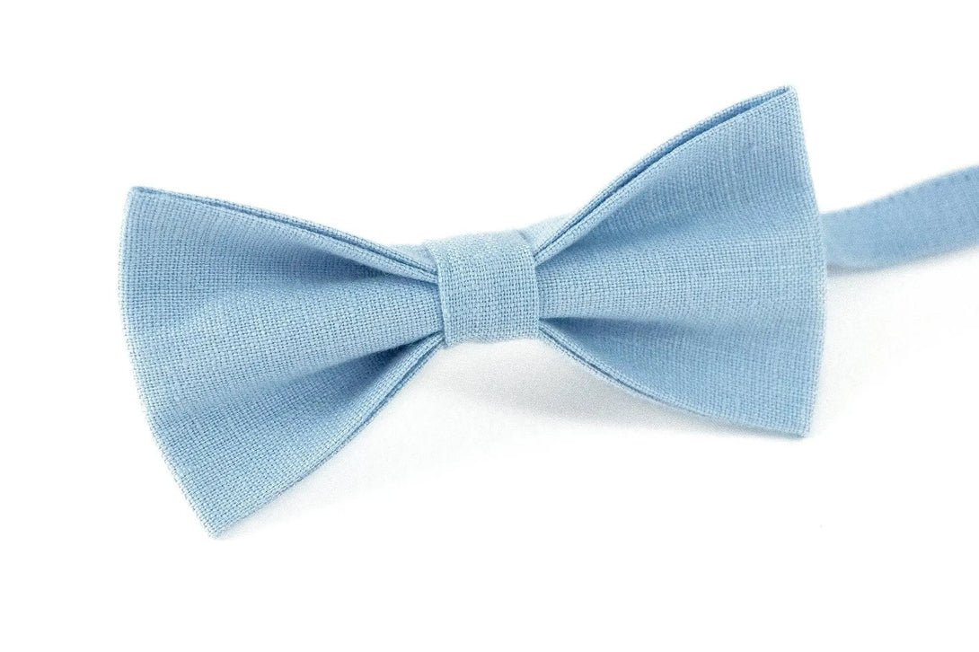 Sky blue linen pre-tied men's bow ties available with matching handkerchief / Anniversary gift for men