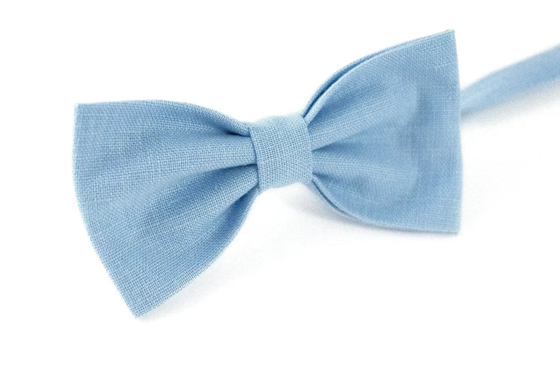 Sky blue linen pre-tied wedding bow ties and skinny regular neckties for groomsman gift / Unique baby shower gift for boy or father