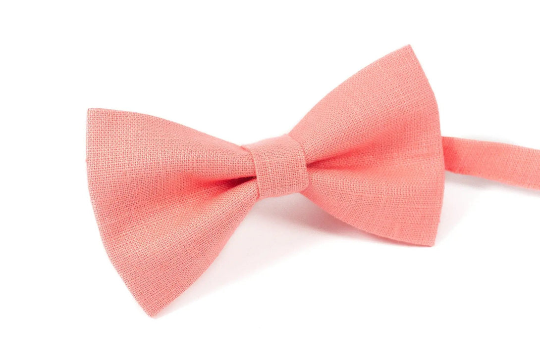 Salmon color pre-tied groomsmen bow ties for wedding available with matching pocket square / Gift for men