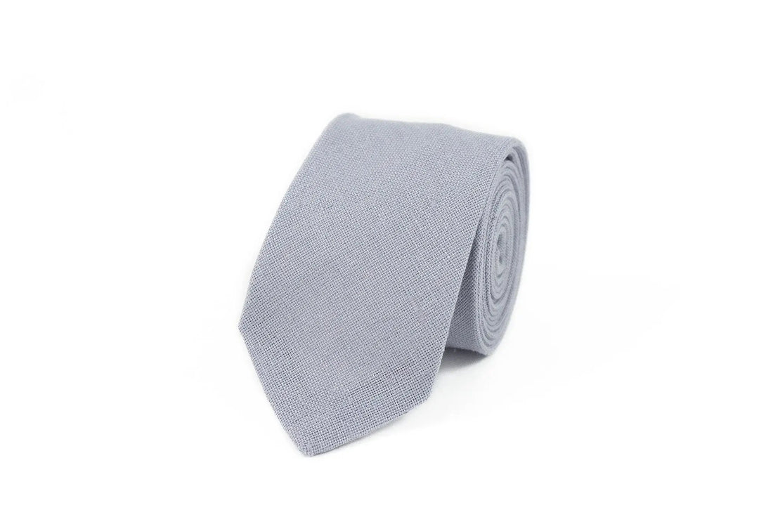 Lilac Grey color linen groomsmen bow ties and neckties for wedding / Skinny slim standard necktie for man