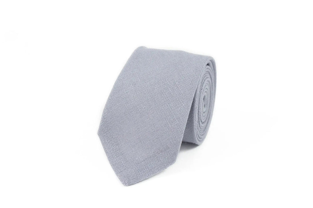 Lilac grey color linen groomsmen tie for weddings / Skinny slim or standard necktie for man available with matching handkerchief