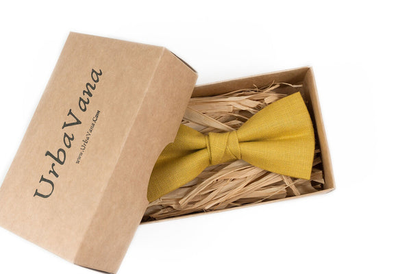 Yellow mustard bow ties for men and toddler boys