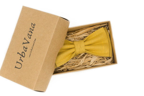 Yellow Mustard wedding bow ties for men and toddler boys / Unique linen anniversary gift for husband or boyfriend