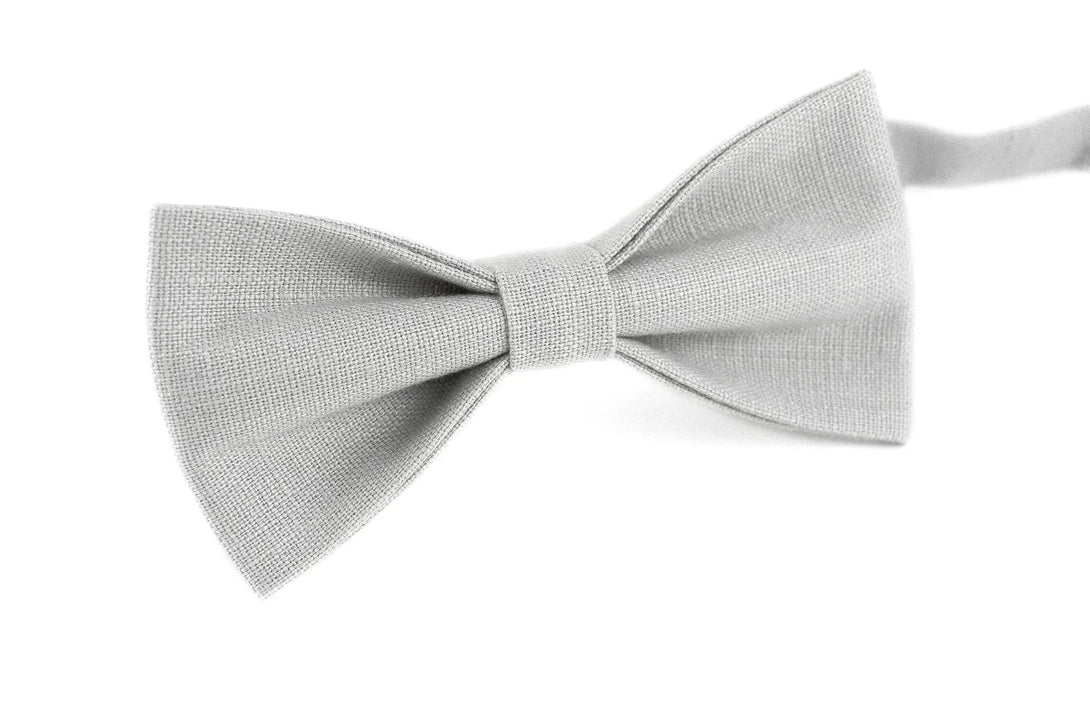 Light Gray linen pre-tied bow ties for men and toddler baby boys / Men's wedding ties available with matching pocket squares