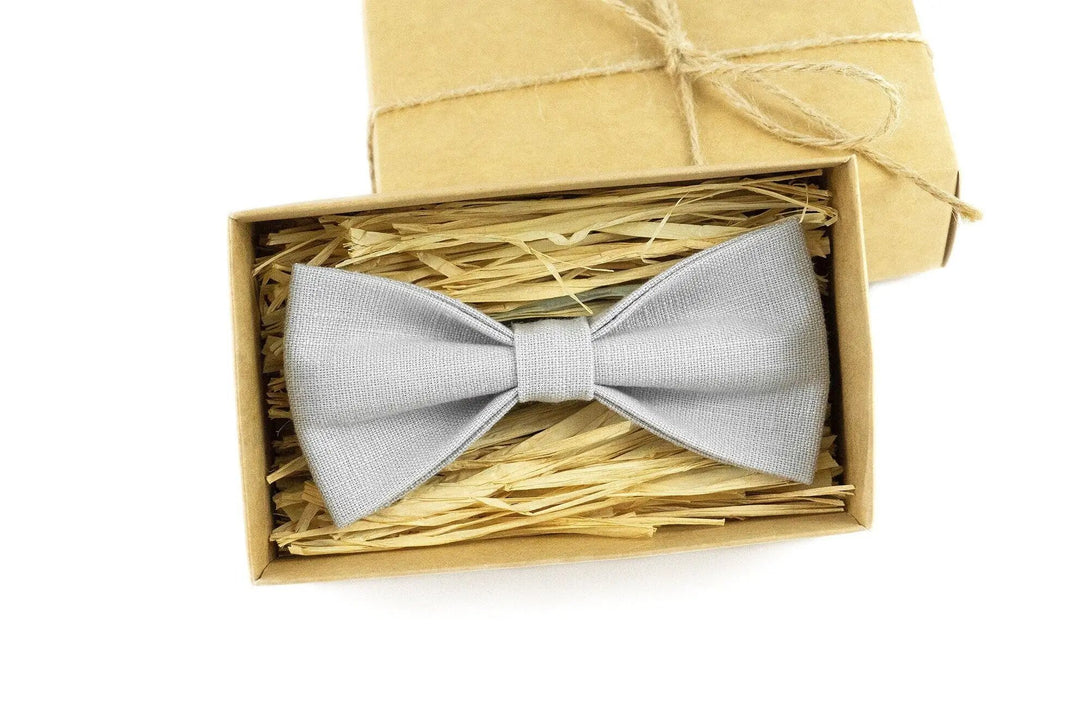 Light Gray linen pre-tied bow ties for men and toddler baby boys / Men's wedding ties available with matching pocket squares