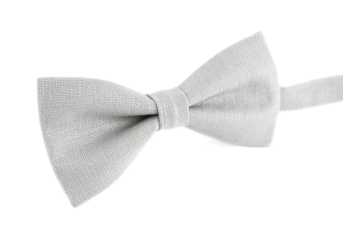 Light Gray linen men's wedding bow ties for groomsman / Pre-tied bow ties baby shower gift ideas