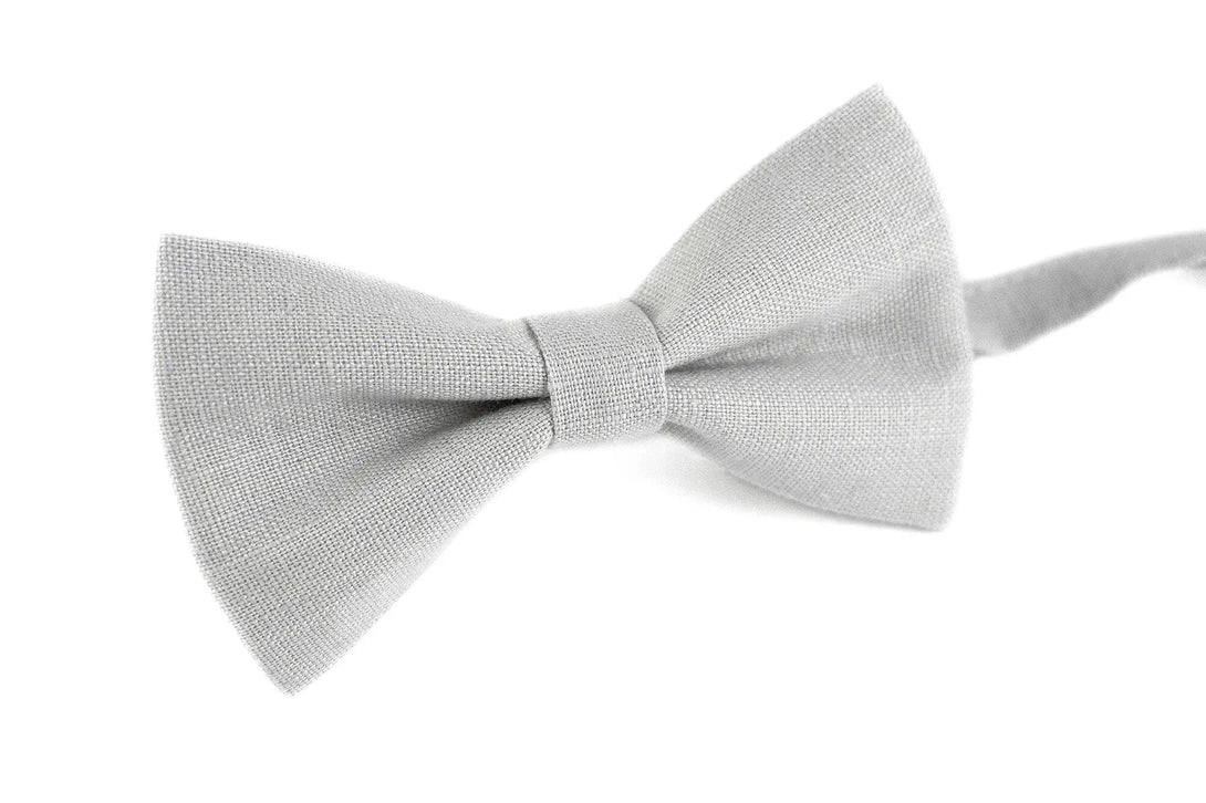 Light Gray linen pre-tied best men ties available with matching pocket square / Handmade bow ties for men