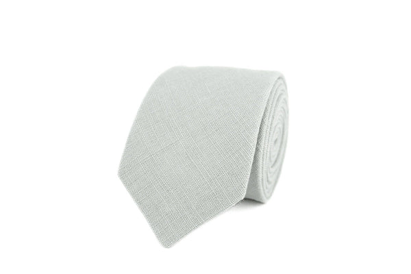 Dusty Gray linen wedding necktie for man available with matching pocket square / Skinny or slim groomsmen ties for proposal gift