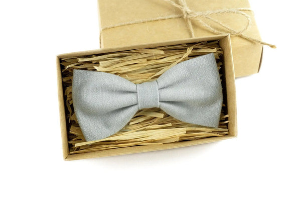 Dusty Gray linen wedding bow ties for groomsman proposal gift ideas / Pre-tied bow ties for man and toddler boys