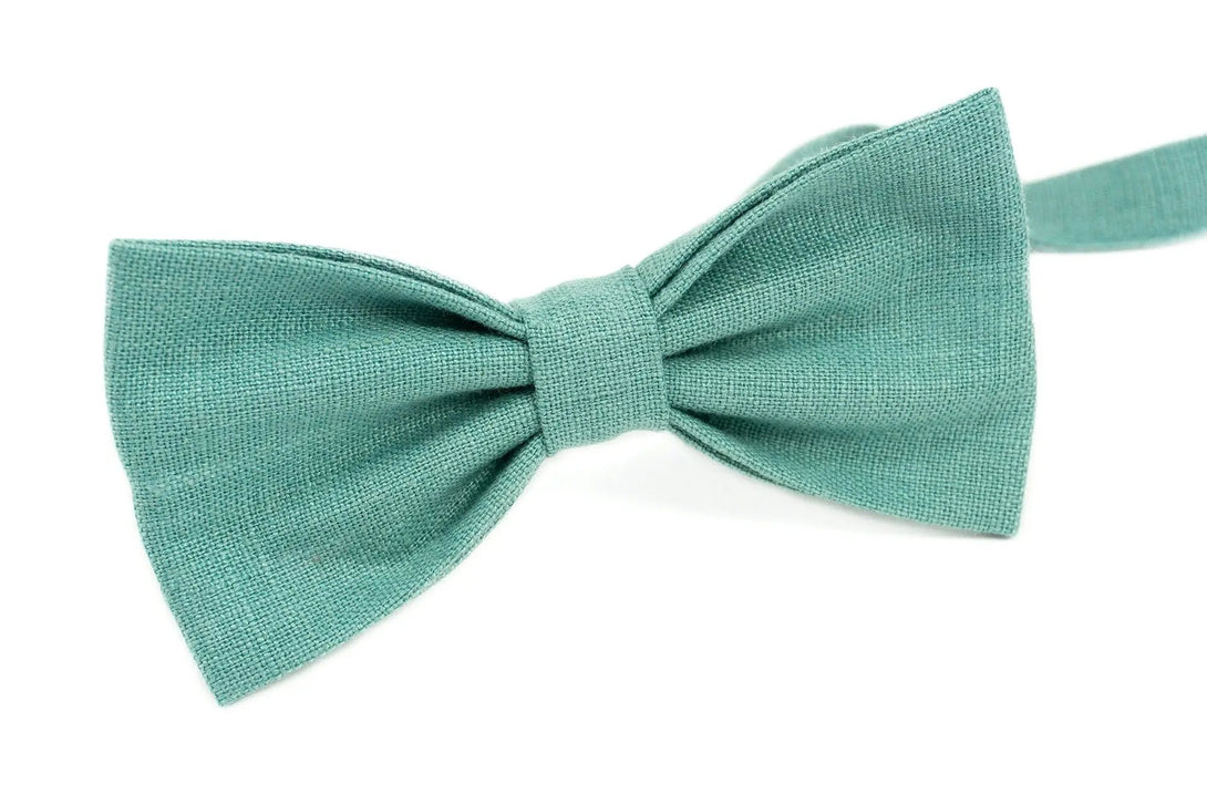 Sea Green color pre-tied linen groomsmen tie for weddings / Anniversary gift for husband or boyfriend