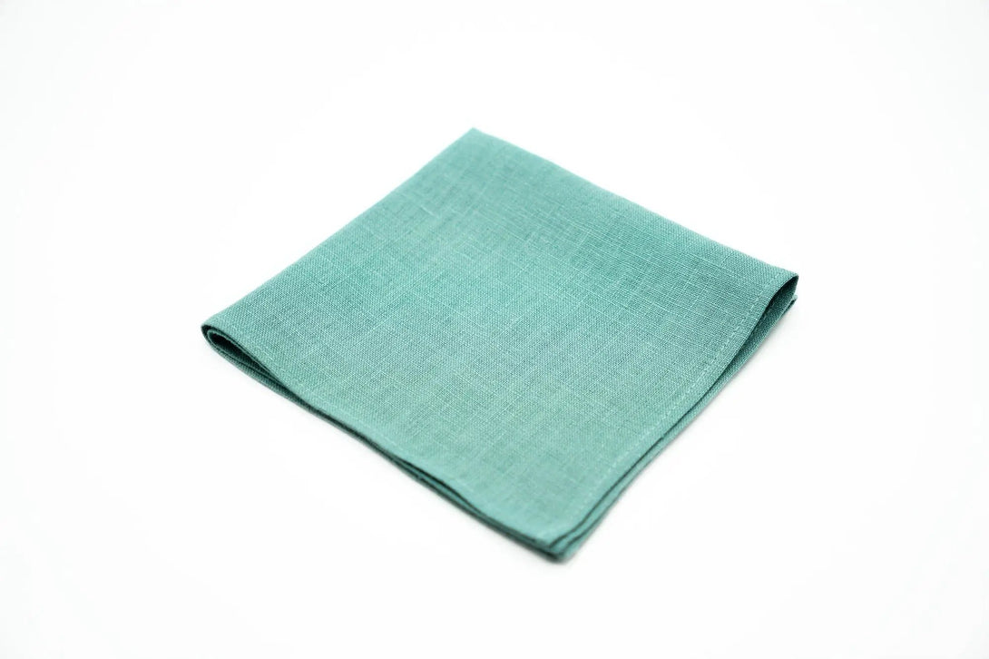 Sea Green color linen pocket square / handkerchief available with men's skinny or slim necktie / Groomsmen ties for weddings