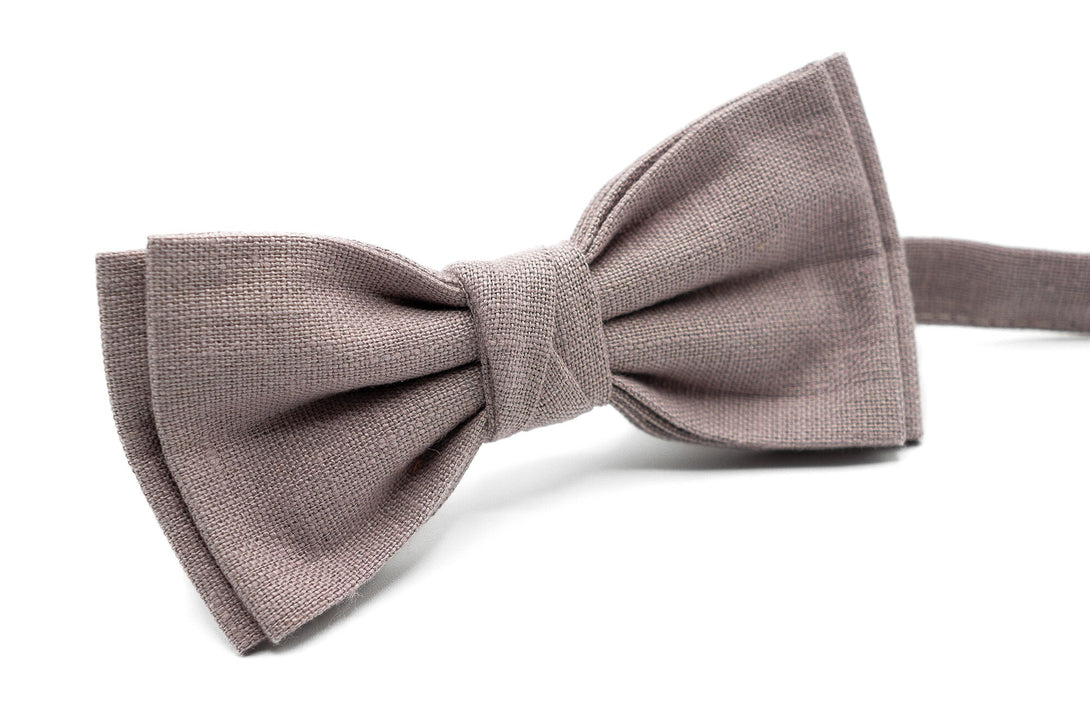 Dark Mauve color linen bow ties for men and toddler boys available with matching pocket square / Dark mauve wedding neckties and bow ties