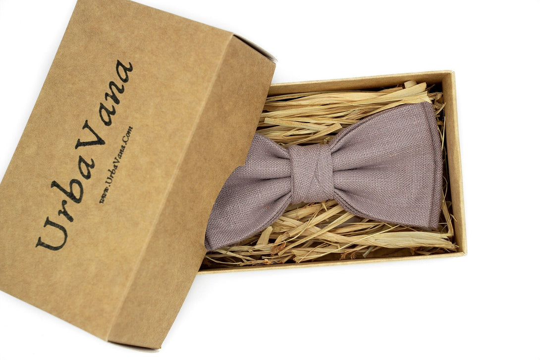 Dark Mauve color linen bow ties for men and toddler boys available with matching pocket square / Dark mauve wedding neckties and bow ties