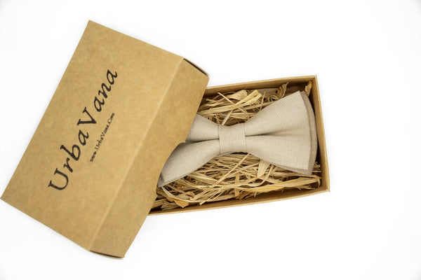 Beige color linen pre-tied bow ties for men and kids