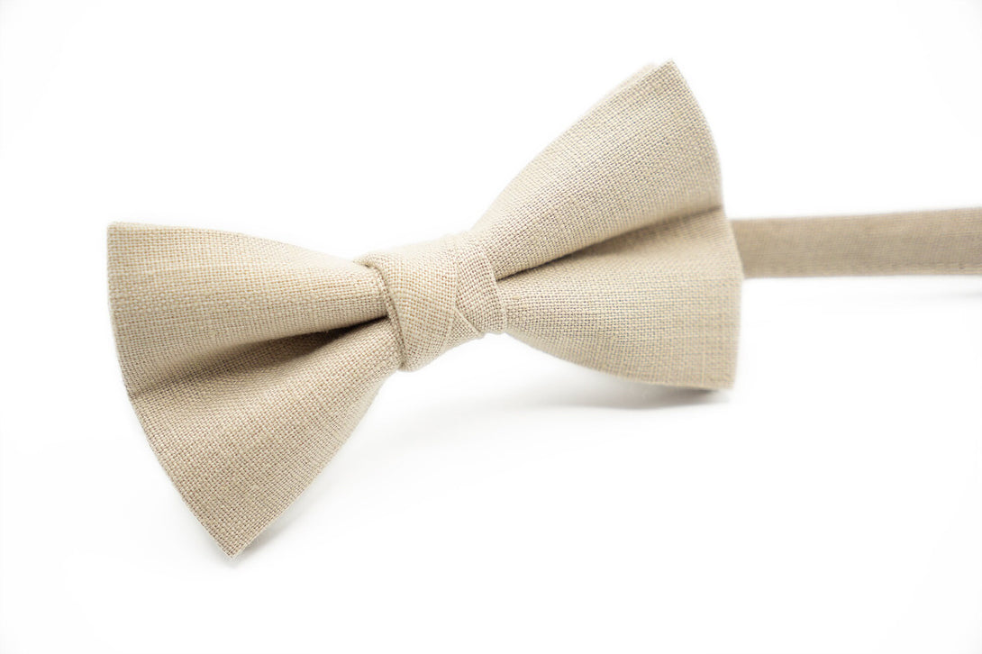 Beige color linen wedding bow ties for groomsmen and ring bearer