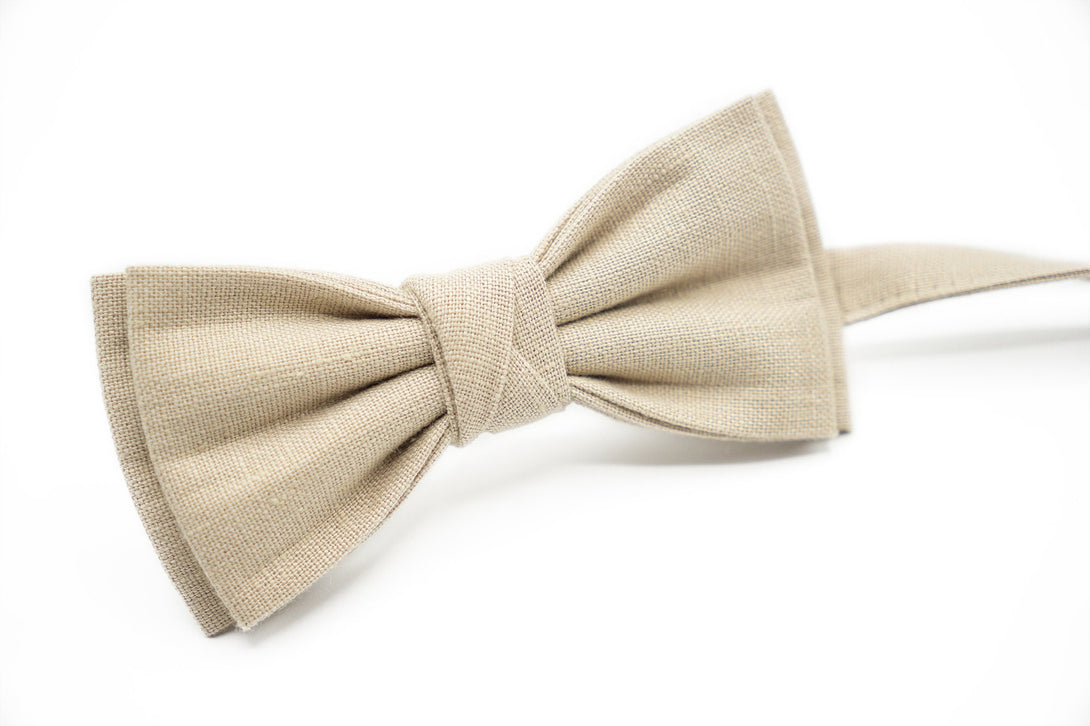 Beige color Butterfly wedding Bow Ties for men and toddler baby boys / Beige necktie available with Pocket Square for Groomsmen