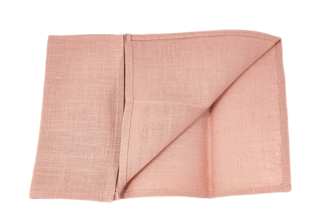 Pink linen wedding bow ties for groomsmen - pocket square