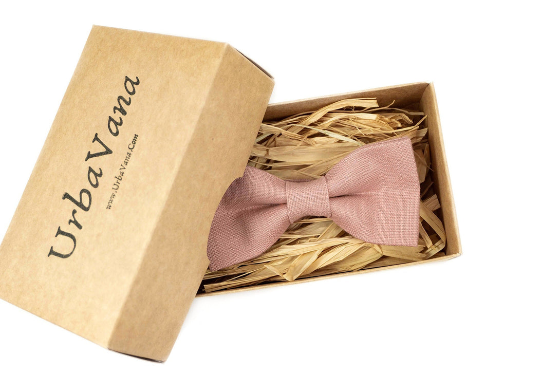 Pink linen wedding bow ties for groomsmen - pocket square