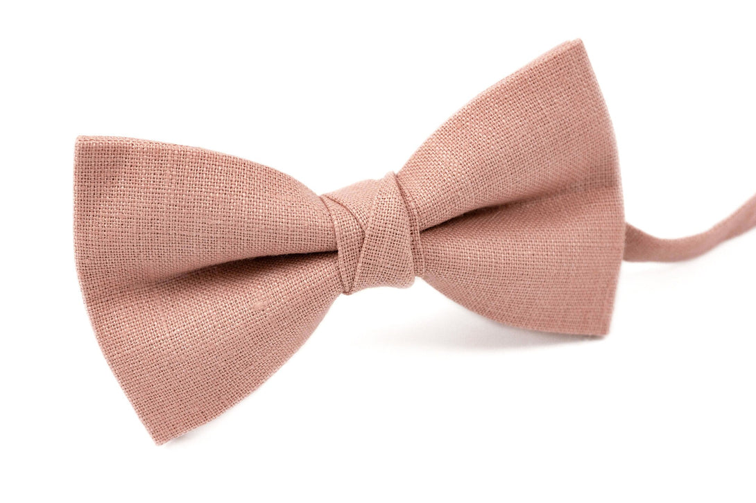 Pink color linen mens pre tied bow ties for weddings - wedding bow ties