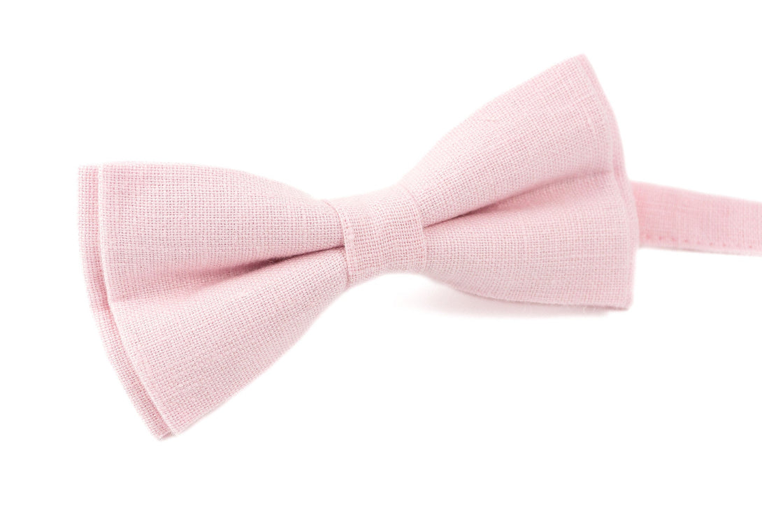 Pink color linen wedding bow tie for groomsmen and groom