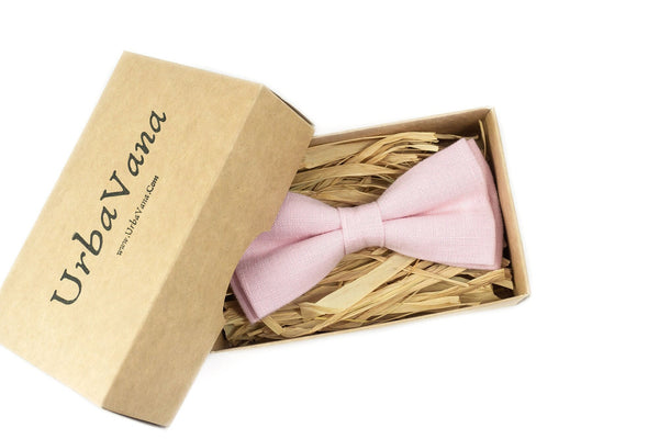 Pink color linen wedding bow tie for groomsmen and groom