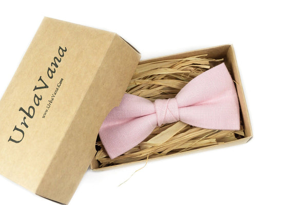 Pink color linen bow ties for men and wedding bow tie for groomsmen